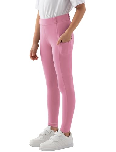 MoFiz Kinder Reithose Mädchen Vollbesatz mit Silikon Kinder Reitleggings mit Reißverschlusstasche Rosa 164-176 von MoFiz