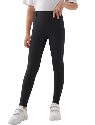 MoFiz Kinder Reithose Mädchen Vollbesatz mit Silikon Kinder Reitleggings mit Reißverschlusstasche Schwarz 164-176 von MoFiz
