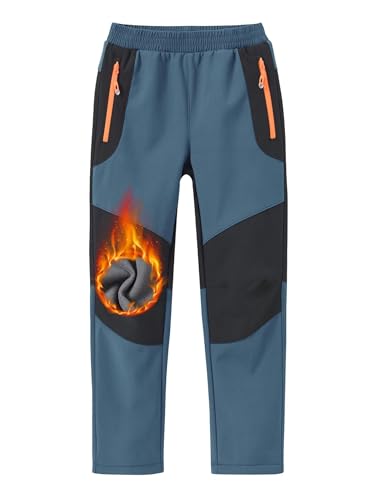 MoFiz Kinder Softshellhose mit Reflektor Gefüttert Hose Atmungsaktiv Jungen Mädchen Outdoor Wandern Herbst Winter Blau L von MoFiz