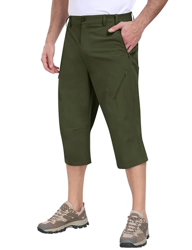 MoFiz Kurze 3/4 Hose Herren Cargo Outdoor Shorts Sommer Caprihose Freizeithose Leicht Schnelltrocknend Outdoorhose Wanderhose Trekkinghose Sporthose Kurz Armeegrün EU Größe 2XL von MoFiz