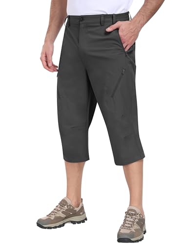 MoFiz Kurze 3/4 Hose Herren Cargo Outdoor Shorts Sommer Caprihose Freizeithose Leicht Schnelltrocknend Outdoorhose Wanderhose Trekkinghose Sporthose Kurz Dunkelgrau EU Größe 4XL von MoFiz