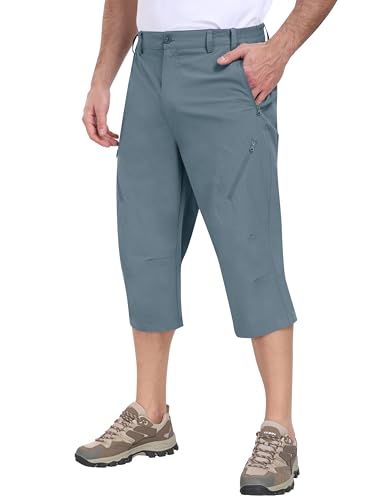 MoFiz Kurze 3/4 Hose Herren Cargo Outdoor Shorts Sommer Caprihose Freizeithose Leicht Schnelltrocknend Outdoorhose Wanderhose Trekkinghose Sporthose Kurz Graublau EU Größe L von MoFiz
