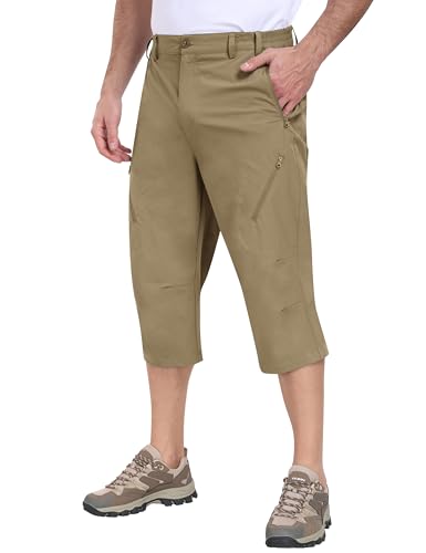 MoFiz Kurze 3/4 Hose Herren Cargo Outdoor Shorts Sommer Caprihose Freizeithose Leicht Schnelltrocknend Outdoorhose Wanderhose Trekkinghose Sporthose Kurz Khaki EU Größe 3XL von MoFiz