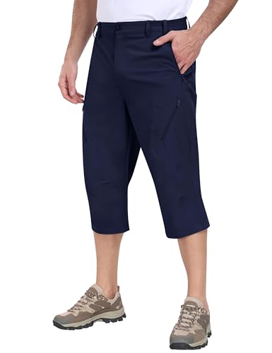 MoFiz Kurze 3/4 Hose Herren Cargo Outdoor Shorts Sommer Caprihose Freizeithose Leicht Schnelltrocknend Outdoorhose Wanderhose Trekkinghose Sporthose Kurz Marineblau EU Größe 3XL von MoFiz