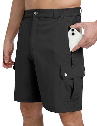 MoFiz Kurze Hosen Herren Shorts Leichte Wanderhose Kurz Trekkinghose Sporthose Atmungsaktiv Schnelltrocknen Sommer Cargo Bermuda Shorts mit Taschen Dunkelgrau Größe EU L von MoFiz