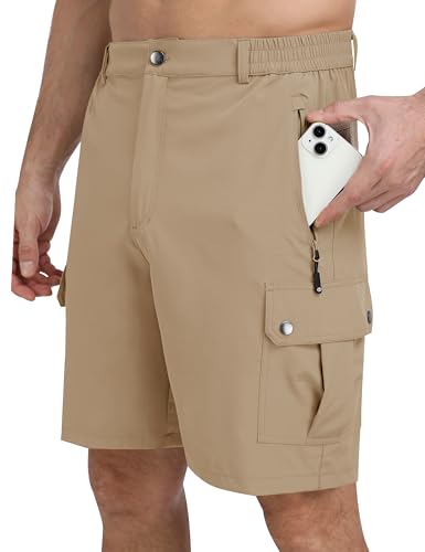 MoFiz Kurze Hosen Herren Shorts Leichte Wanderhose Kurz Trekkinghose Sporthose Atmungsaktiv Schnelltrocknen Sommer Cargo Bermuda Shorts mit Taschen Khaki Größe EU 2XL von MoFiz