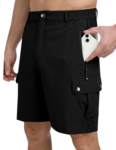 MoFiz Kurze Hosen Herren Shorts Leichte Wanderhose Kurz Trekkinghose Sporthose Atmungsaktiv Schnelltrocknen Sommer Cargo Bermuda Shorts mit Taschen Schwarz Größe EU M von MoFiz