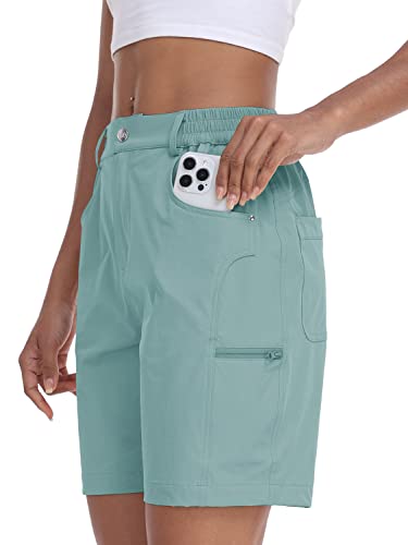 MoFiz Kurze Wanderhose Damen schnelltrocknend Outdoor Shorts für Damen Trekking Hose Grün M von MoFiz