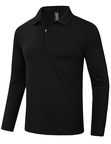 MoFiz Langarm Polo Herren Polohemd Mikrofleece Poloshirt Golf Polo Wintershirts mit Reißverschluss Schwarz 3XL von MoFiz