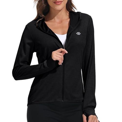 MoFiz Laufjacke Damen Laufshirt Langarm Sportshirt Sweatjacke mit Reißverschluss Schwarz XS von MoFiz