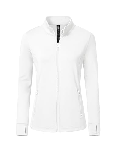 MoFiz Laufjacke Damen Sportjacke Trainingsjacke Sweatjacke Sport oberteile Langarm mit Daumenloch Weiß-B XL von MoFiz