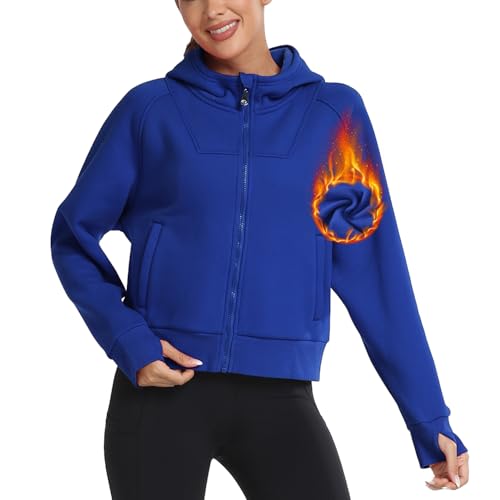 MoFiz Laufjacke Damen Trainingsjacke Sportjacke Fleecejacke Hoodies Sweatjacke mit Reißverschluss fur Herbst Winter Blau XXL von MoFiz