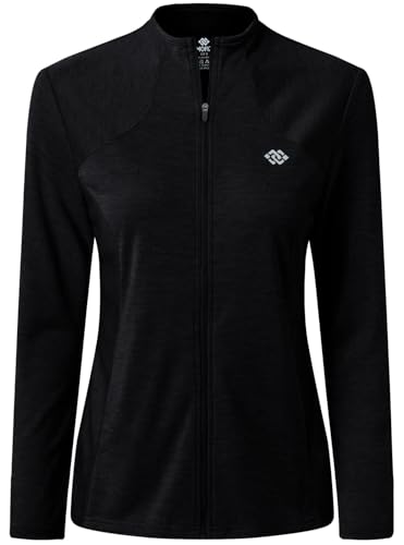 MoFiz Laufjacke Leicht Damen Sportliche Jacke Übergangsjacke Dünn Langarm Atmungsaktive voll Reißverschluss Training Fitness Reisejacke Freizeitjacke mit Taschen Schwarz 3XL von MoFiz