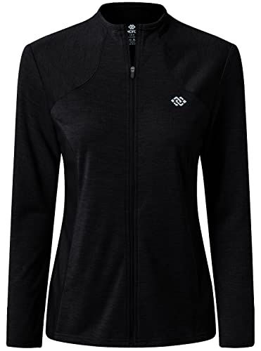 MoFiz Laufjacke Leicht Damen Sportliche Jacke Übergangsjacke Dünn Langarm Atmungsaktive voll Reißverschluss Training Fitness Reisejacke Freizeitjacke mit Taschen Schwarz M von MoFiz