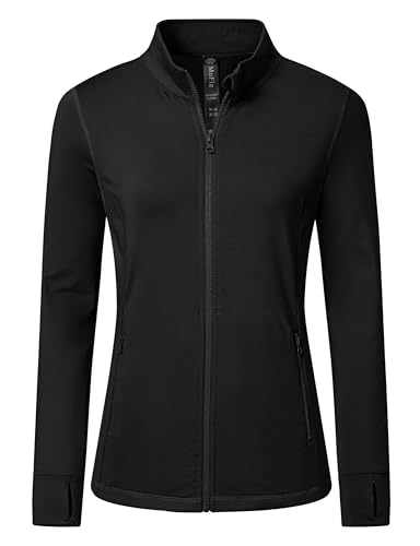 MoFiz Laufjacke Leicht Damen Sportliche Jacke Übergangsjacke Dünn Langarm Atmungsaktive voll Reißverschluss Training Fitness Reisejacke Freizeitjacke mit Taschen Schwarz XS von MoFiz