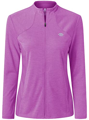 MoFiz Laufjacke Leicht Damen Sportliche Jacke Übergangsjacke Dünn Langarm Atmungsaktive voll Reißverschluss Training Fitness Reisejacke Freizeitjacke mit Taschen Violett S von MoFiz