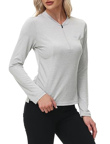 MoFiz Laufshirt Damen Langarm Sportshirt Wandershirt Langarm Tops Fitness Langarmshirt Einfarbig Casual Funktionsshirt Grau M von MoFiz