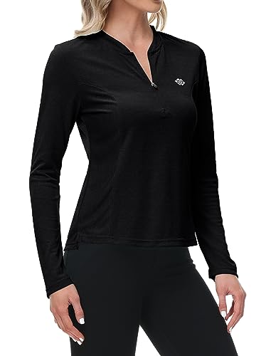 MoFiz Laufshirt Damen Langarm Sportshirt Wandershirt Langarm Tops Fitness Langarmshirt Einfarbig Casual Funktionsshirt Schwarz M von MoFiz