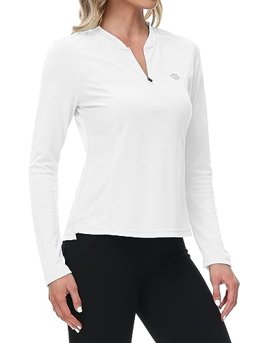 MoFiz Laufshirt Damen Langarm Sportshirt Wandershirt Langarm Tops Fitness Langarmshirt Einfarbig Casual Funktionsshirt Weiß L von MoFiz