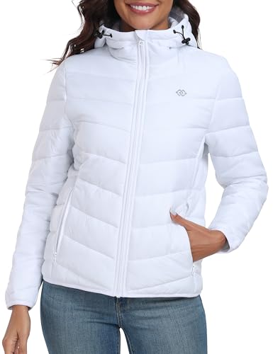 MoFiz Leicht Steppjacke Damen Warm Winter Übergangsjacke mit Kapuze Winddichte Puffer Jacke Wasserdicht Outdoorjacke mit Kapuze Weiß-hood XL von MoFiz