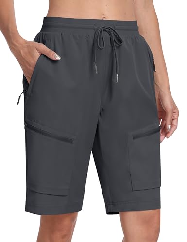 MoFiz Outdoor Shorts Damen Kurze Cargohose Sommer Leicht Wanderhose Schnelltrocknende Bermuda mit Mehrfach-Reißverschluss-Taschen Dunkelgrau EU M (US S) von MoFiz