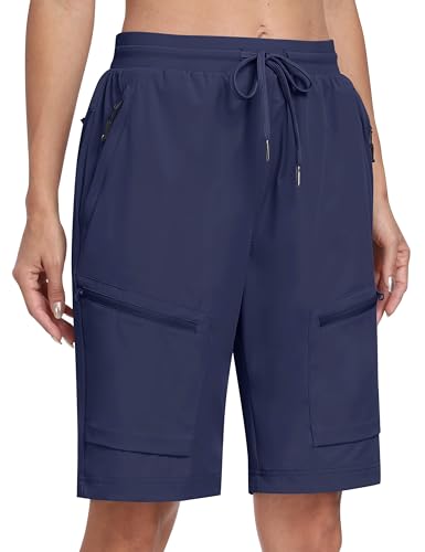 MoFiz Outdoor Shorts Damen Kurze Cargohose Sommer Leicht Wanderhose Schnelltrocknende Bermuda mit Mehrfach-Reißverschluss-Taschen Marineblau EU XXL (US XL) von MoFiz