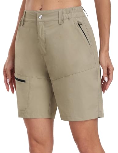 MoFiz Outdoor Shorts für Damen Stretch Bermuda Cargo Shorts Wanderhose atmungsaktiv Shorts Khaki-B L von MoFiz