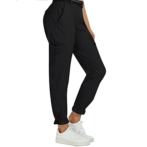 MoFiz Outdoorhose Damen Jogginghose Leichte Wanderhose Workout Trekkinghose Wasserdicht Winddicht Casual 3/4 Verkürzte Cargohose Schwarz L von MoFiz