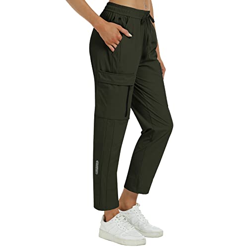 MoFiz Outdoorhose Damen Jogginghose Leichte Wanderhose Workout Trekkinghose Wasserdicht Winddicht Casual Verkürzte Cargohose Grün M von MoFiz