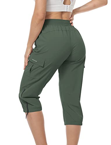 MoFiz Outdoorhose Damen Leichte Cargohose Jogginghose Atmungsaktiv Hiking Pants mit Kordelzug Armeegrün S von MoFiz