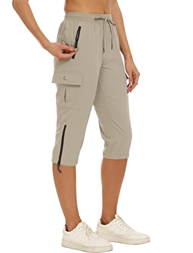 MoFiz Outdoorhose Damen Leichte Cargohose Jogginghose Atmungsaktiv Hiking Pants mit Kordelzug Khaki XL von MoFiz