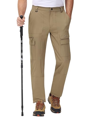 MoFiz Outdoorhose Herren Leichte Trekking Wanderhose Schnelltrocknende Wasserabweisende Cargo Hosen Atmungsaktiv Funktionshose mit 7 Taschen Khaki EU XXL (US XL) von MoFiz