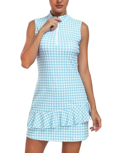 MoFiz Polo Kleid Damen Tenniskleid Sommer Sportkleider Golfkleid Freizeitkleider mit Stehkragen Reißverschluss Grün XXL von MoFiz