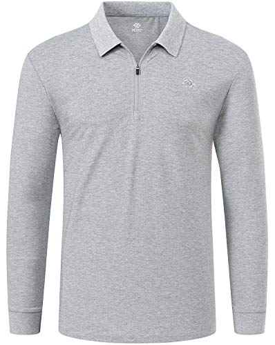 MoFiz Polo Shirt Herren Polohemd Langarm Baumwolle Shirt mit Reißverschluss Polo Arbeitsshirt GrauFleckig M von MoFiz