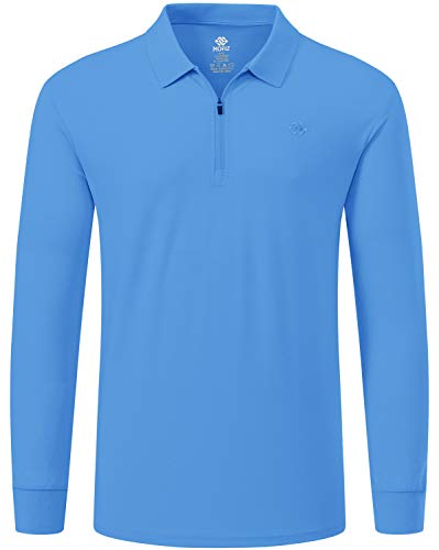 MoFiz Polo Shirt Herren Polohemd Langarm Baumwolle Shirt mit Reißverschluss Polo Arbeitsshirt Himmelblau XL von MoFiz