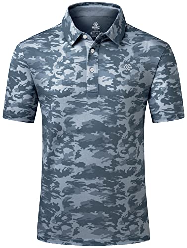 MoFiz Polo Shirt Männer Kurzarm Camouflage Sport Active Sommer Sonnenschutz Funktion Jersey Atmungsaktiv Wandern Golf T-Shirt Camo Grau L von MoFiz