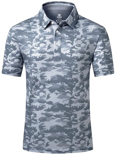 MoFiz Polo Shirt Männer Kurzarm Camouflage Sport Active Sommer Sonnenschutz Funktion Jersey Atmungsaktiv Wandern Golf T-Shirt Camo Grau L von MoFiz