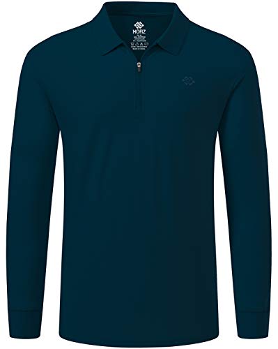 MoFiz Polohemd Herren Langarm Polo Shirt Baumwolle Golf Poloshirt mit Reißverschluss Dunkelgrün M von MoFiz