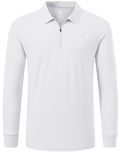 MoFiz Polohemd Herren Langarm Polo Shirt Baumwolle Golf Poloshirt mit Reißverschluss Weiß 3XL von MoFiz