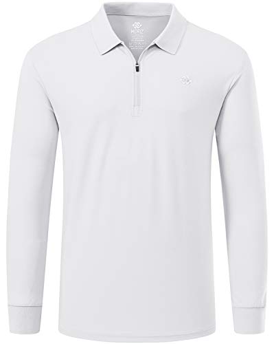 MoFiz Polohemd Herren Langarm Polo Shirt Baumwolle Golf Poloshirt mit Reißverschluss Weiß L von MoFiz