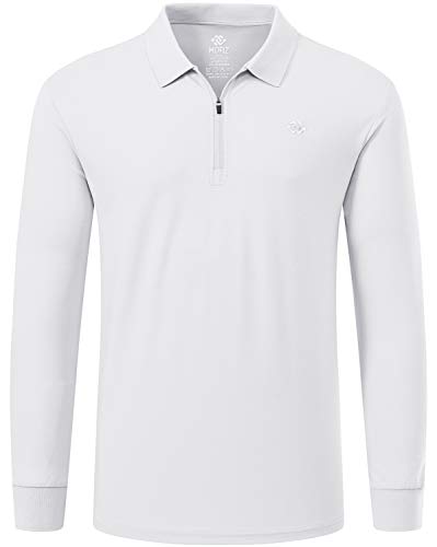 MoFiz Polohemd Herren Langarm Polo Shirt Baumwolle Golf Poloshirt mit Reißverschluss Weiß S von MoFiz