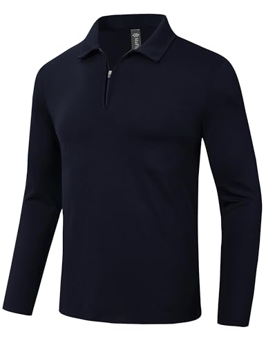 MoFiz Polohemd Langarm Polo Herren Mikrofleece Poloshirt Golf Polo Wintershirts mit Reißverschluss Blau XXL von MoFiz