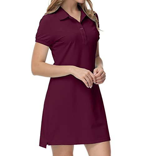 MoFiz Polokleid Kurzarm Damen Sommer Freizeitkleider Baumwolle Polokragen Sport Golf-Kleider Weinrot XL von MoFiz