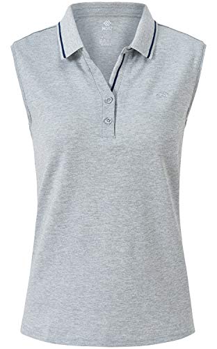 MoFiz Poloshirt Ärmellos Damen Golf Polo Sommershirts Atmungsaktiv Sport Top mit Kragen Grau XL von MoFiz