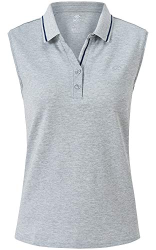 MoFiz Poloshirt Ärmellos Damen Golf Polo Sommershirts Atmungsaktiv Sport Top mit Kragen Grau XXL von MoFiz