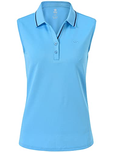 MoFiz Poloshirt Ärmellos Damen Golf Polo Sommershirts Atmungsaktiv Sport Top mit Kragen Himmelblau M von MoFiz