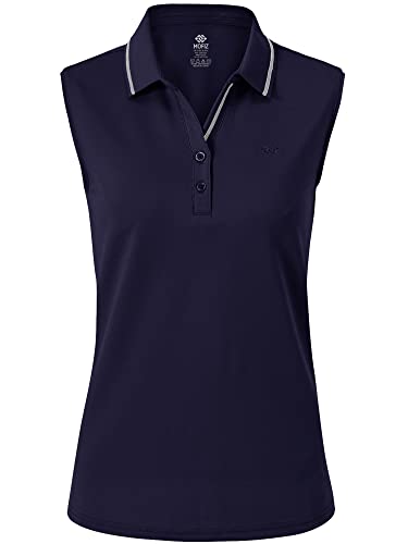 MoFiz Poloshirt Ärmellos Damen Golf Polo Sommershirts Atmungsaktiv Sport Top mit Kragen Marineblau XXL von MoFiz