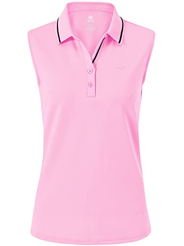 MoFiz Poloshirt Ärmellos Damen Golf Polo Sommershirts Atmungsaktiv Sport Top mit Kragen Rosa M von MoFiz