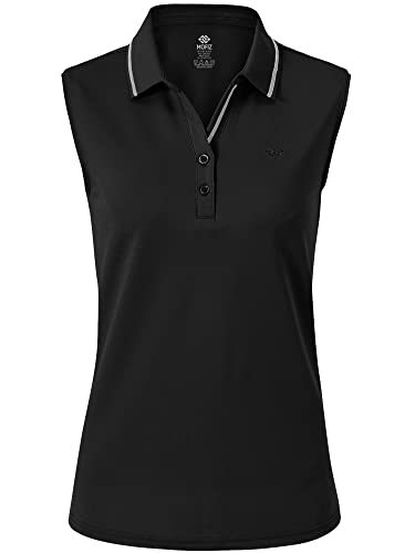 MoFiz Poloshirt Ärmellos Damen Golf Polo Sommershirts Atmungsaktiv Sport Top mit Kragen Schwarz L von MoFiz