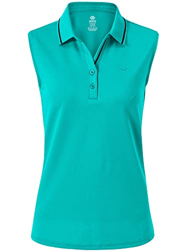 MoFiz Poloshirt Ärmellos Damen Golf Polo Sommershirts Atmungsaktiv Sport Top mit Kragen Seegrün XXL von MoFiz